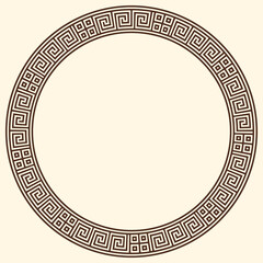 Greek key pattern, round frame. Decorative ancient meander, greece border ornament with repeated geometric motif. Vector EPS10.