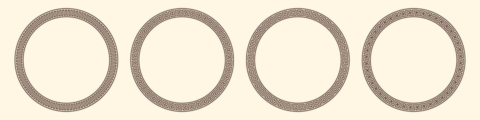 Greek key pattern, round frames collection. Decorative ancient meander, greece border ornament set with repeated geometric motif. Vector EPS10.