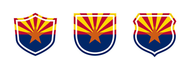 shields icon set with arizona state flag isolated on white background. vector illustration - obrazy, fototapety, plakaty