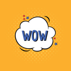 Wow. Cartoon vector icon. Bright illustration with emotional text in comic style