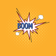 Boom. Comic vector icon. Bright dynamic cartoon illustration with emotional text