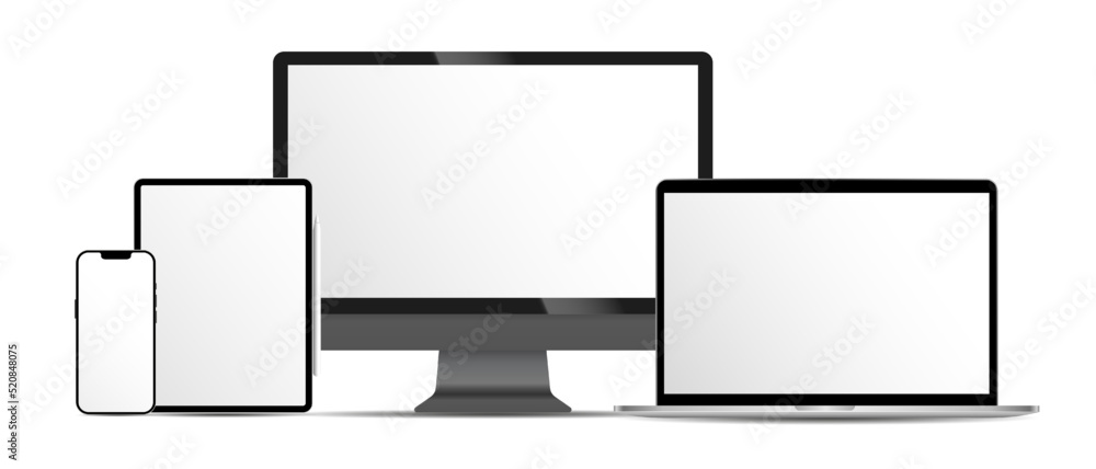 Poster realistic mockups devices on an isolated background. vector set of phone, tablet, laptop and compute
