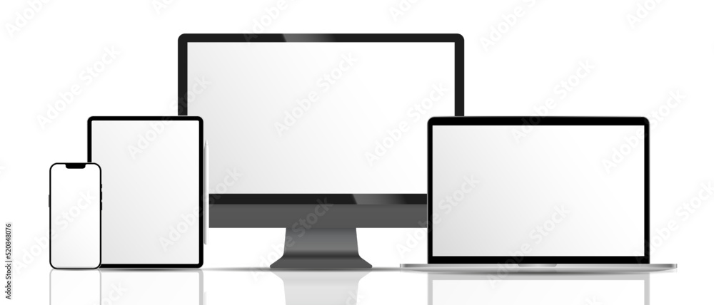 Poster realistic mockups devices on an isolated background. vector set of phone, tablet, laptop and compute