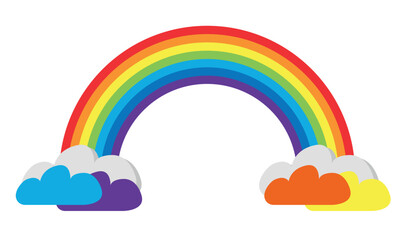 rainbow with 7 colors. Isolated illustration with vector. Color clouds. With space for text, on white background. School work and fantasy projects.