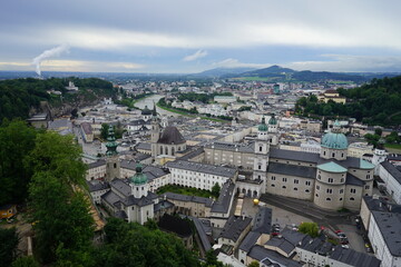 A cloudy panoramic view of Salzburg city