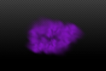 Realistic scary mystical violet fog in night Halloween. Purple poisonous gas, dust and smoke effect.