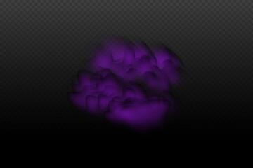 Realistic scary mystical violet fog in night Halloween. Purple poisonous gas, dust and smoke effect.