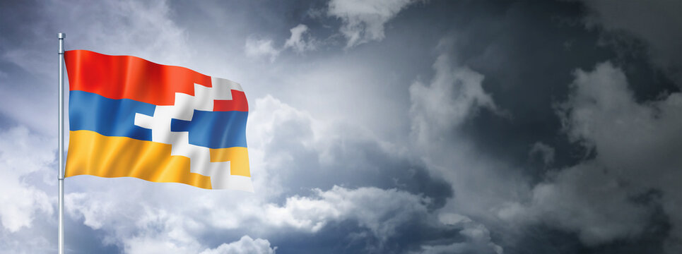 Nagorno-Karabakh flag on a cloudy sky