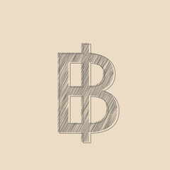 Sketch of Baht sign.
Baht symbol drawn isolated.
Hand drawn Baht symbol sketch.
sketch outline of money of Thailand.
chalk Scribble old vintage design.
Vector illustration.