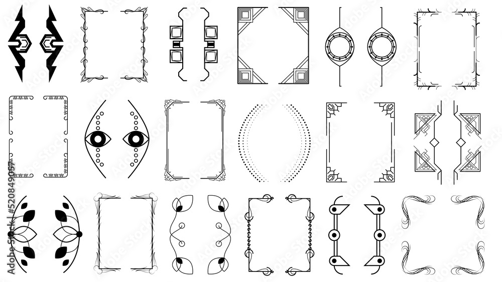 Poster set black simple line collection different doodle brackets, parentheses, braces elements vector desi