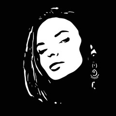 Fashion, style, beauty and make-up concept. Abstract beautiful woman face silhouette illustration. Close-up model portrait. Minimalistic and abstract style. Girl looking to camera with seductive look