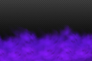 Realistic scary mystical violet fog in night Halloween. Purple poisonous gas, dust and smoke effect.