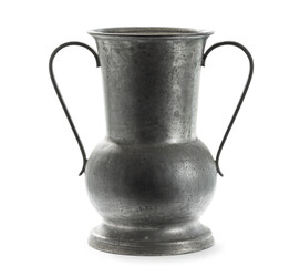 Antique French pewter vase, isolated on white background