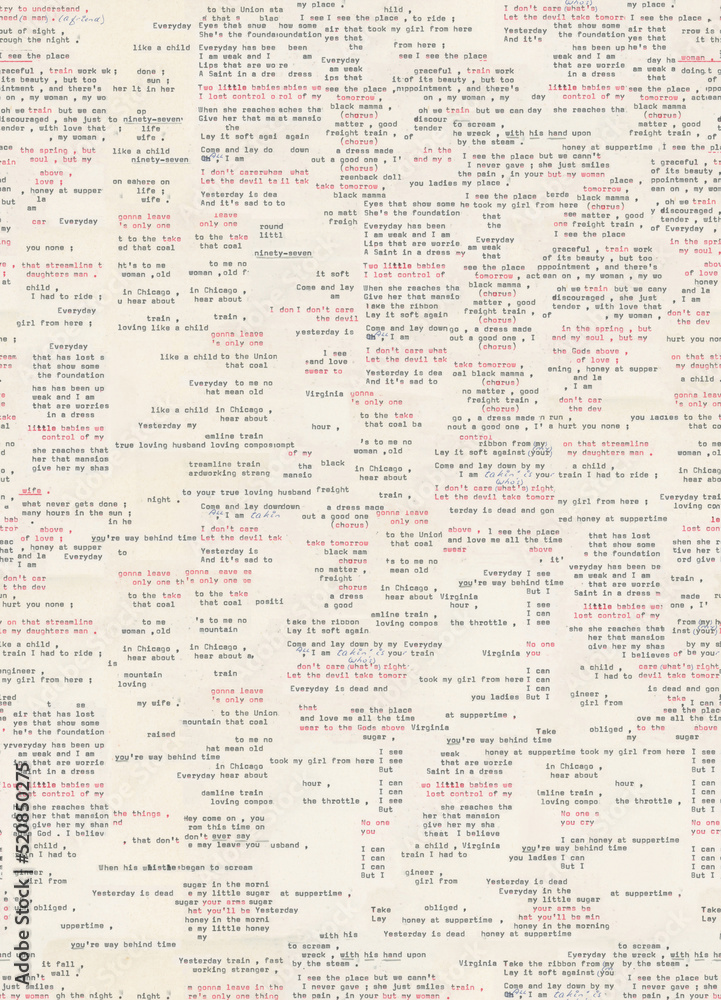 Fototapete kind of collage made from a page of old typewriter writing. was once typed when copiers were not wid