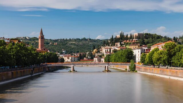 Day to Night Time Lapse of Verona with Adige River, Verona, Veneto, Italy