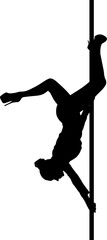 Silhouette of a female pole dancer performing a butterfly, wearing heels and a bolero jacket - obrazy, fototapety, plakaty