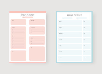 Daily and weekly planner template. Set of planner and to do list. Modern planner template set. Vector illustration.