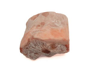 Frozen raw pork. Frozen raw meat. Piece of frozen meat on a white background.