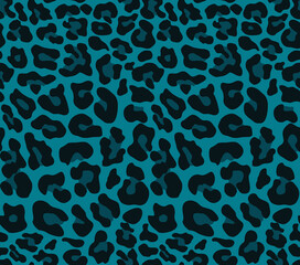 Seamless leopard print blue background, vector texture for printing clothes, fabric, paper. Animal pattern.