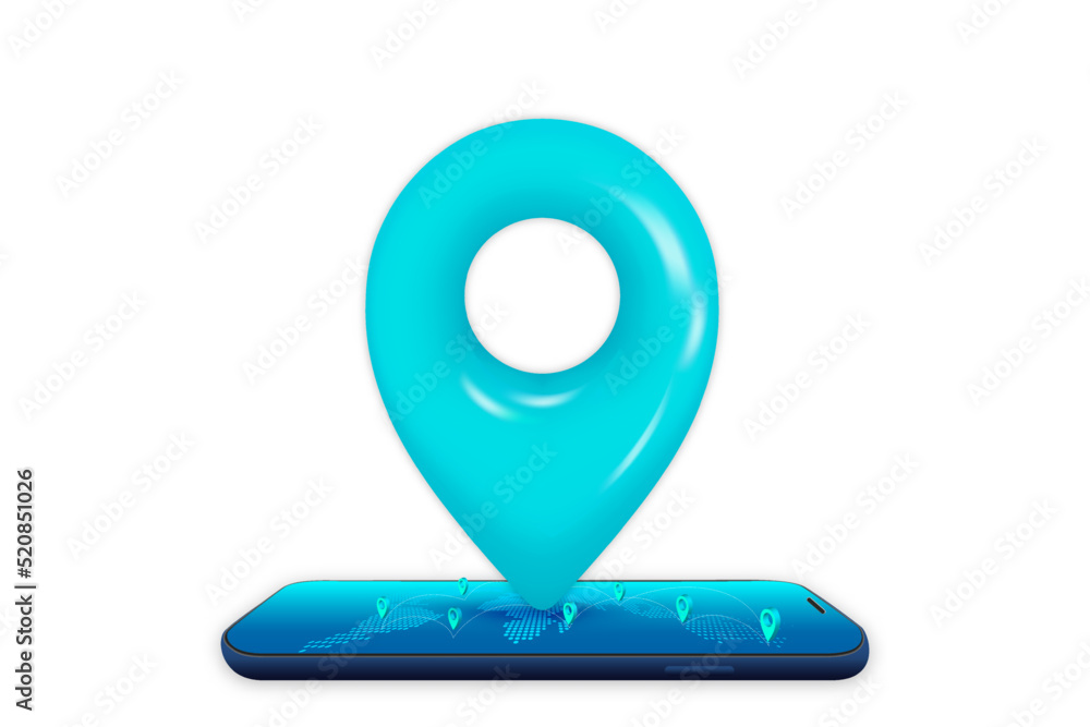Poster Locator mark of map and location pin or navigation icon sign on white background with search concept. 3D vector illustration.