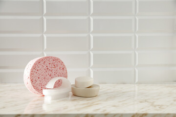 Marble desk of free space for your decoration and bathroom interior. 