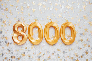 8000 eight thousand followers card. Template for social networks, blogs. Festive Background Social...