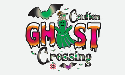 Caution Ghost Crossing Halloween Sublimation T-Shirt Design