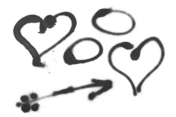 Black spray stain heart isolated on white 