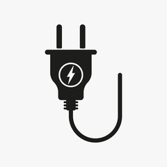 Electrical plug with lightning line icon. Power supply, charge device, battery, accumulator, electricity, wire, appliance, voltage. Technology concept. Vector line icon for Business and Advertising