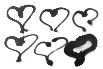 Set black spray stain heart isolated on white 