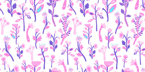 Contemporary strange shapes flower seamless pattern. Tropical plants endless wallpaper. Abstract botanical floral ornament.