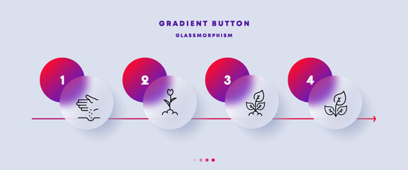 Gardening set icon. Hand, seeds, soil, plant, ground, flower, leaf, leaves, garden, eco, green, produce oxygen, ecology. Nature concept. Glassmorphism. Vector line icon for Business and Advertising