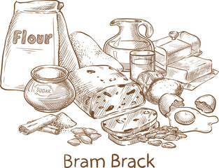 Traditional Halloween Food ingredients. Barm Brack bread