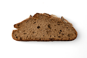 slice of rye bread on white background, top view