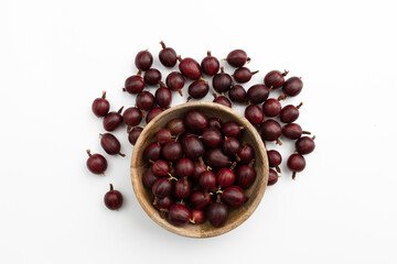 fresh red gooseberry isolated on white background, top view