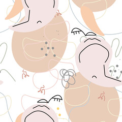 Face line pattern Abstract drawing seamless print