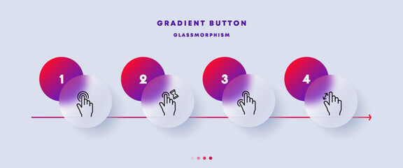 Touch gestures set icon. Hand, fingers, index, press, push, loading, hourglass, swipe, tap, screen, control. Technology concept. Glassmorphism style. Vector line icon for Business and Advertising