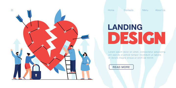 Tiny People Repairing Vulnerable Broken Heart. Heart Of Sensitive Person Breaking After Failure In Relationship Flat Vector Illustration. Love, Emotions Concept For Banner Or Landing Web Page