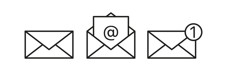 Emails set icon. Communication, letter, open envelope, incoming, new, contact us, write, send message, mail, messaging, management. Business concept. Vector line icon for Business and Advertising