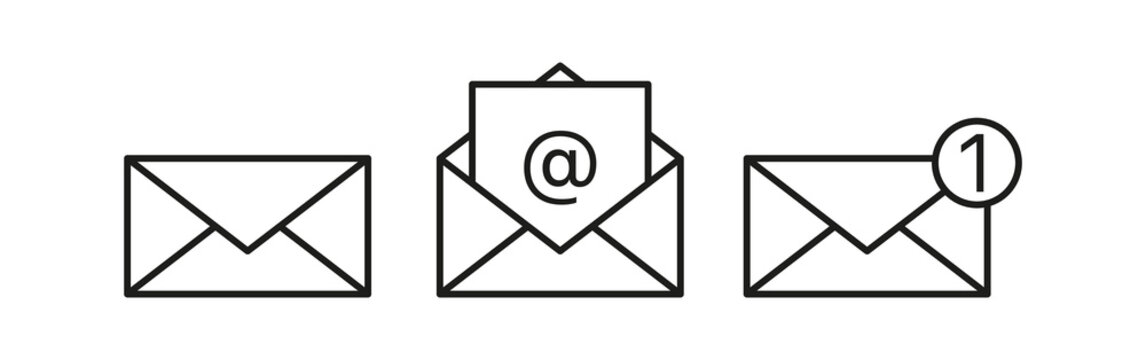Emails set icon. Communication, letter, open envelope, incoming, new, contact us, write, send message, mail, messaging, management. Business concept. Vector line icon for Business and Advertising