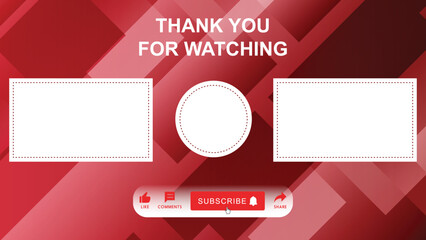Youtube End Screen with red design and red lines. Video Template, background, endscreen, banner, channel. Social media design. subjection page.