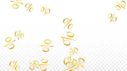 Luxury Vector Gold Percentage Sign Confetti on Transparent. Percent Sale Background. Business, Economics Print. Discount Illustration. Promotion Poster. Black Friday Banner. Special offer Template.