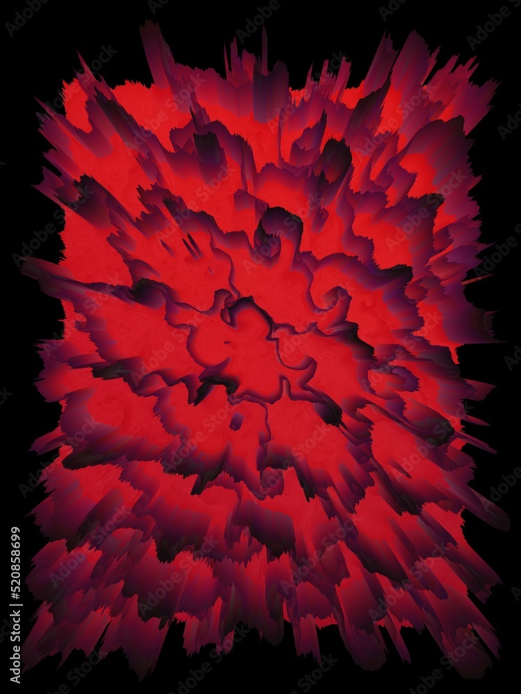 Aufkleber pattern and design from red foam ball with a black mesh bag 3d exploding surface view