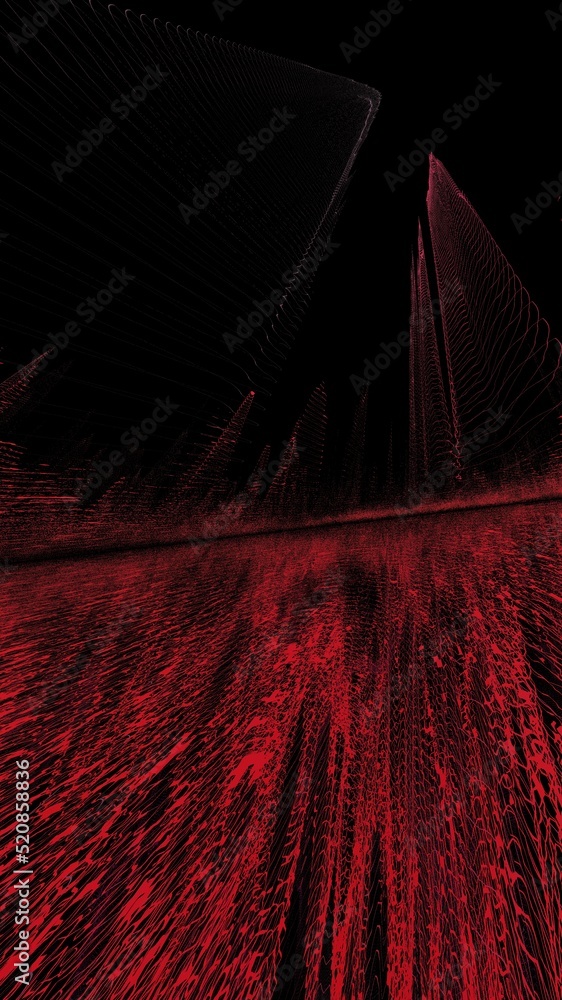 Aufkleber pattern and design from red foam ball with a black mesh bag 3d exploding surface view