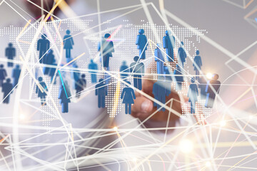 network holding in hand 3d connection data.