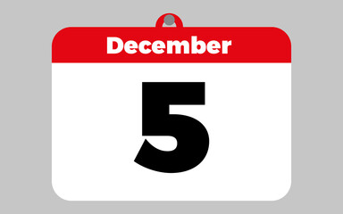 December, 5. White and red calendar.