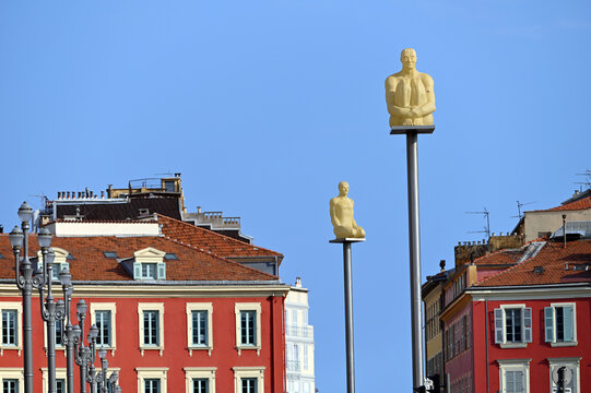 Massena Place sculptures and old buildings in Nice France