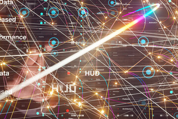 Neural network 3D illustration. Big data and cybersecurity