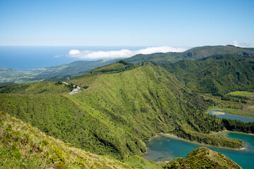 Naklejka na ściany i meble Azores, amazing View to Lagoa do Fogo, Sao Miguel Island in Azores, Portugal.