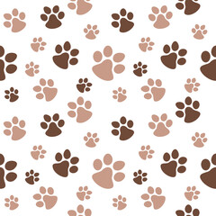 Traces of animal paw prints on a white background. Cat silhouettes, dog footprint. Seamless pattern with animal tracks. Vector illustration . Abstract design for wallpaper print, covers, textile, fabr